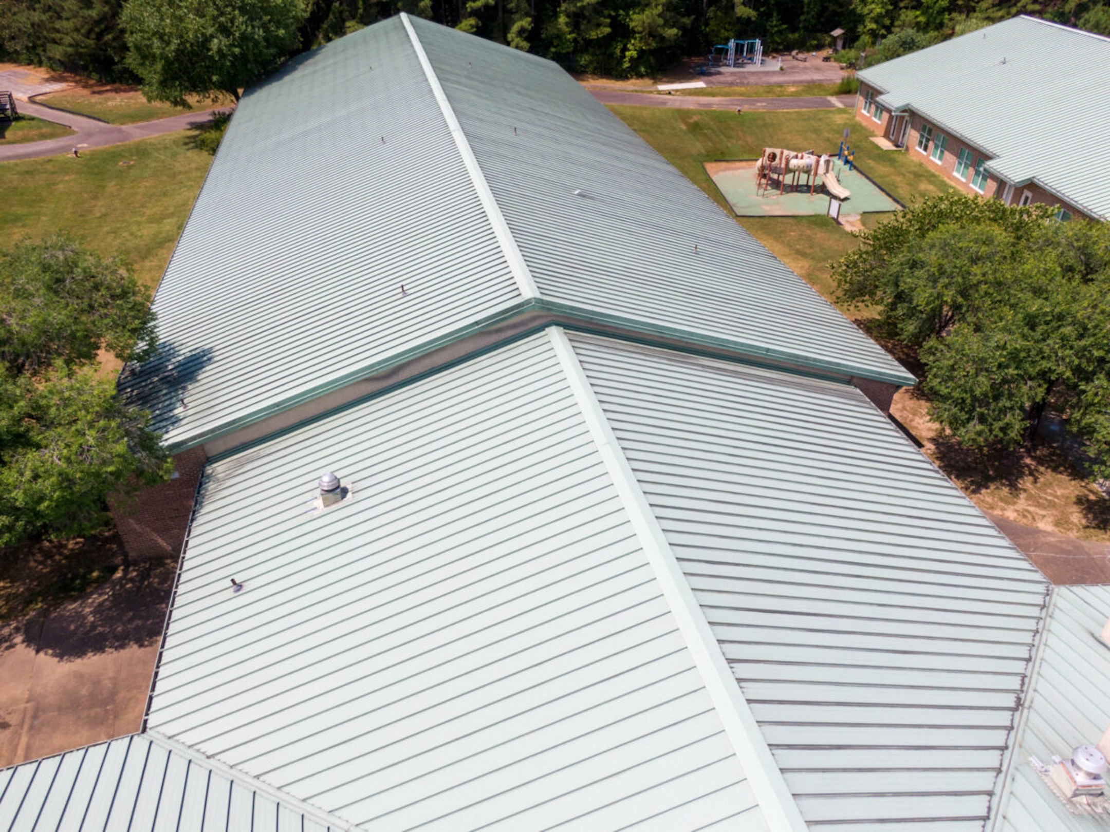 aerial view of commercial metal roof