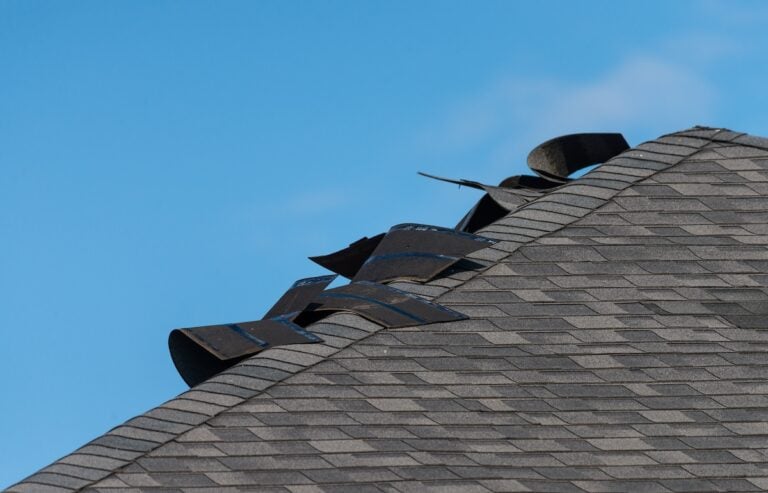Damaged shingle roof