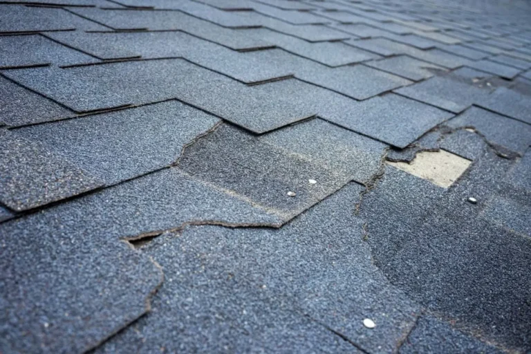 close-up damaged shingles
