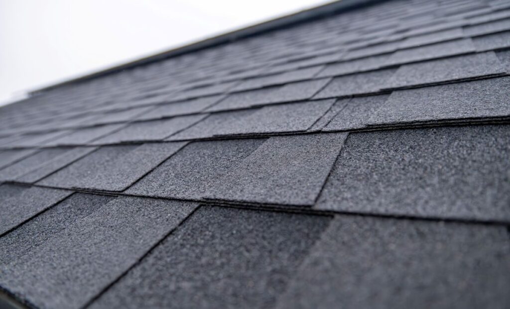 close-up dark grey architectural shingles