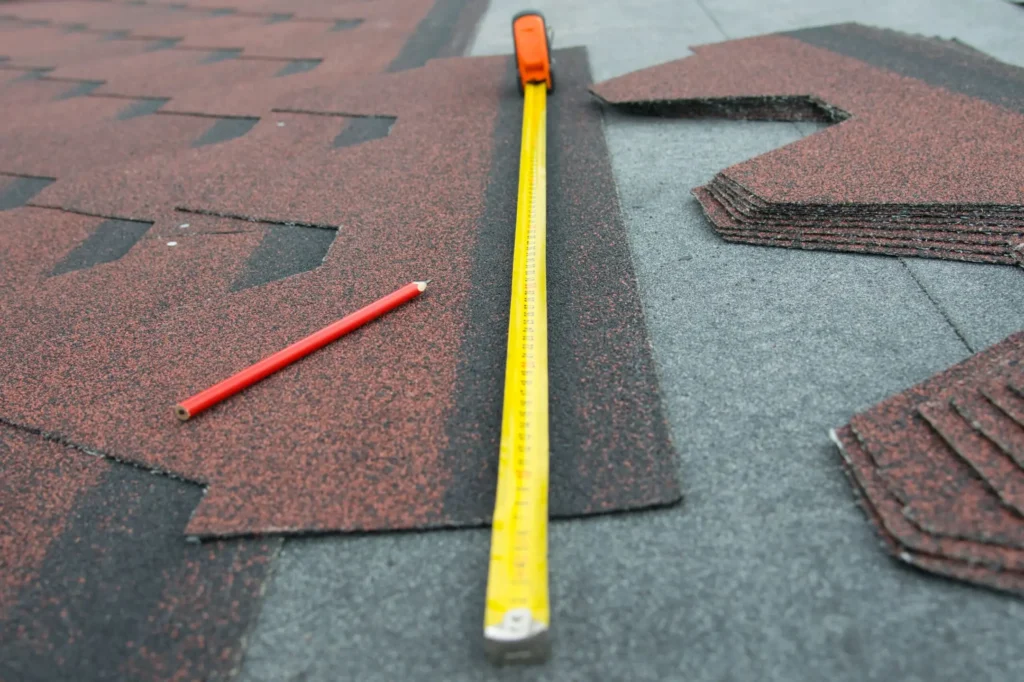 close-up of a meter for measuring a soft roof for making a house roof