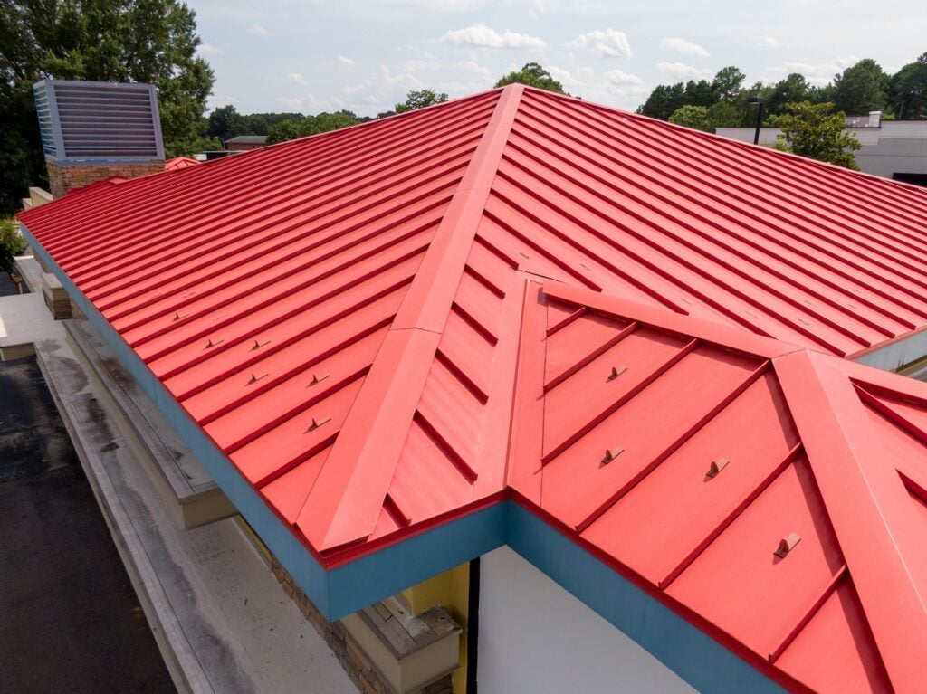 metal roofing valley red panels