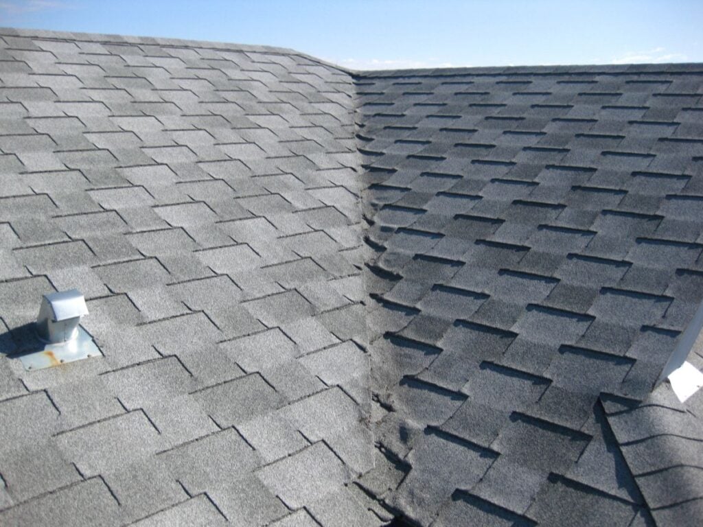 curling shingles grey close up roof
