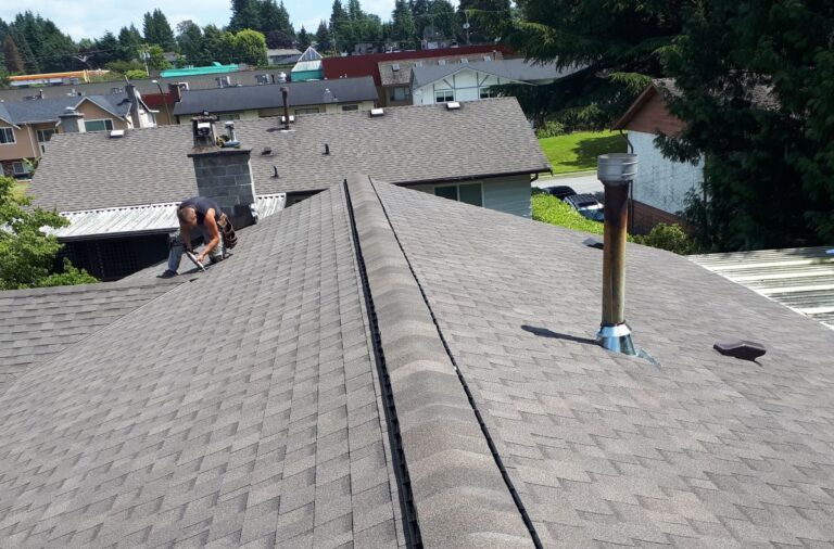 A roof with newly installed shingles