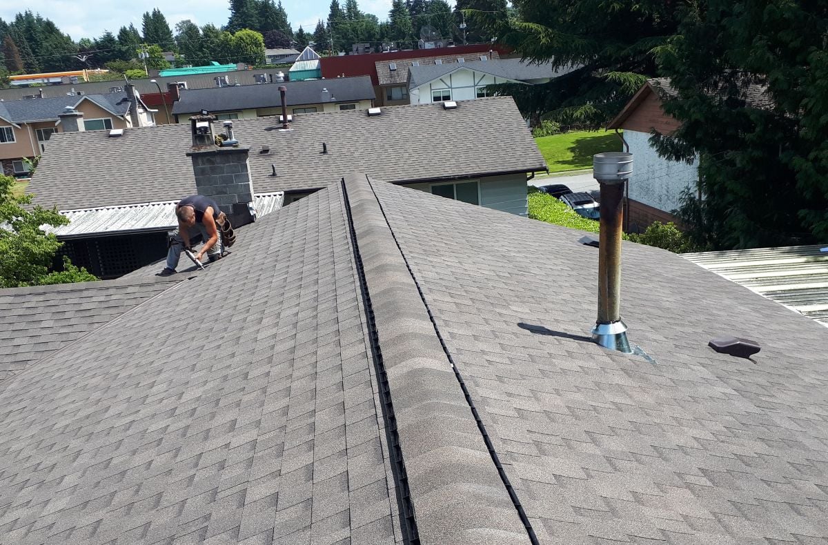 A roof with newly installed shingles