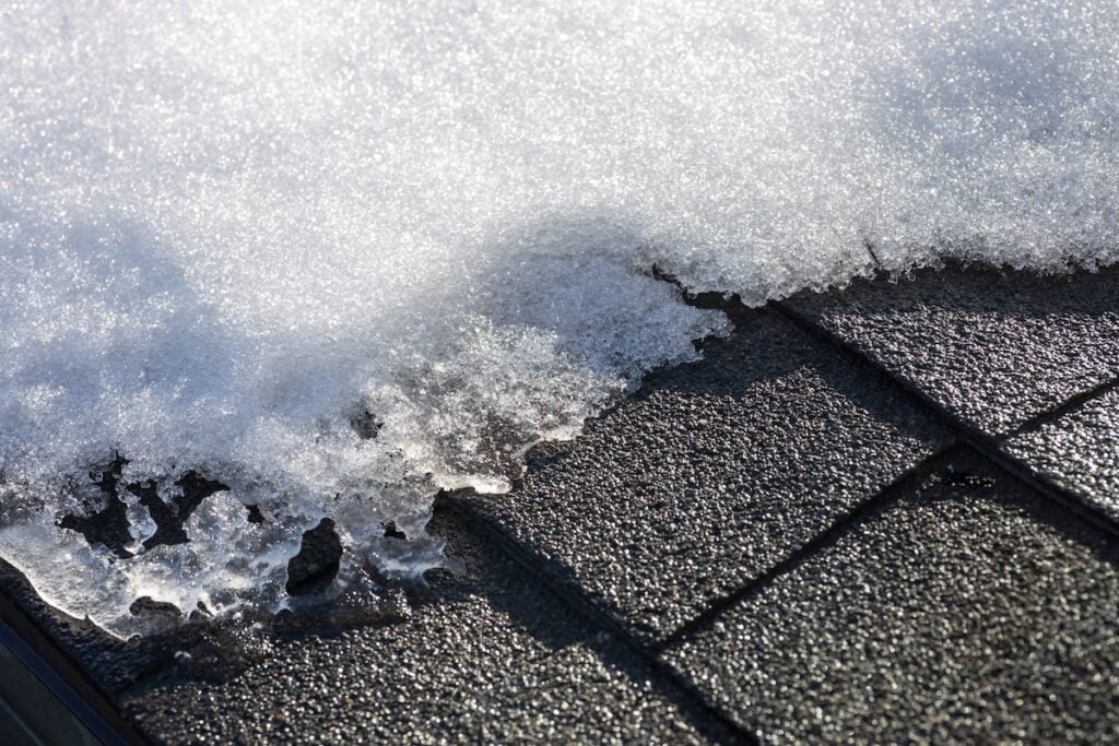 Roof with snow built up