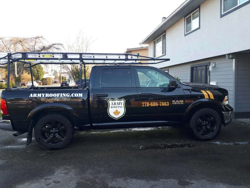 Army roofing truck