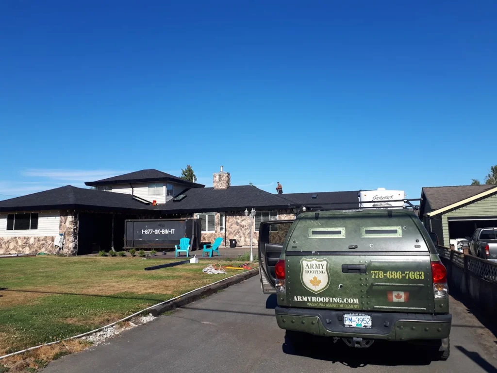 Army roofing truck