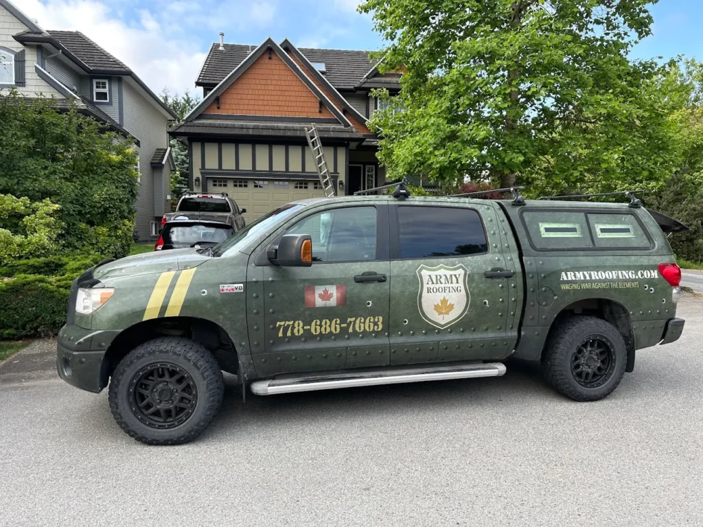 Army roofing truck